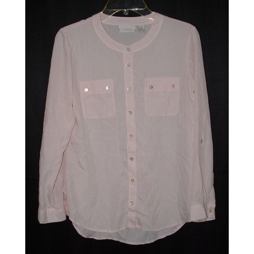 Light Pink Sz 0 (or Sz Small) Soft Secret Silk Banded Utility Shirt CHICOS